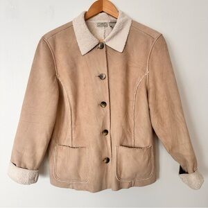 L.L.Bean Sherpa-Lined Faux Suede Jacket – Women’s L Petite – Excellent Condition